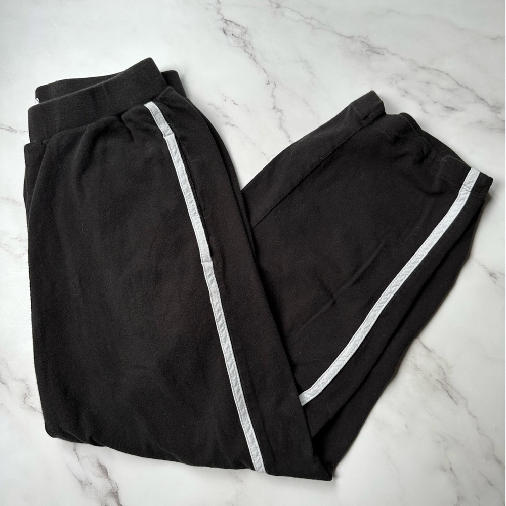 OAK + FORT XS Black Cropped Wide Legged Sweatpants with White Stripe